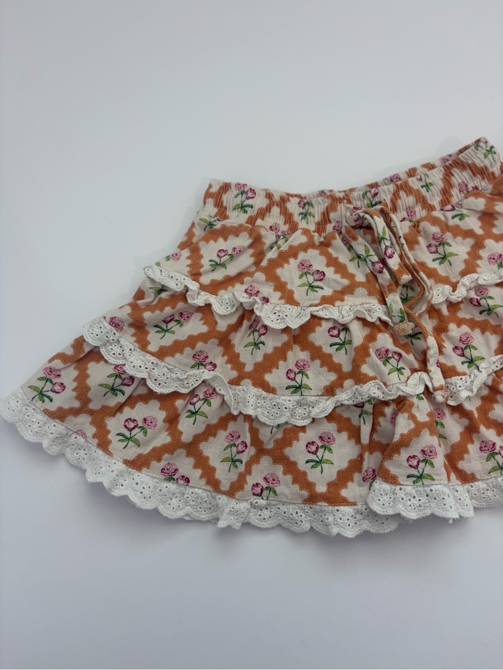 SweetHoney Tan and Pink Floral Ruffle Skort - Picture 2 of 5